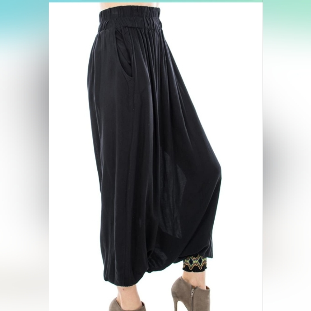 Nu Label Women's Harem Pants Super Soft 100% Rayon Loose Fit (M/L, Black)